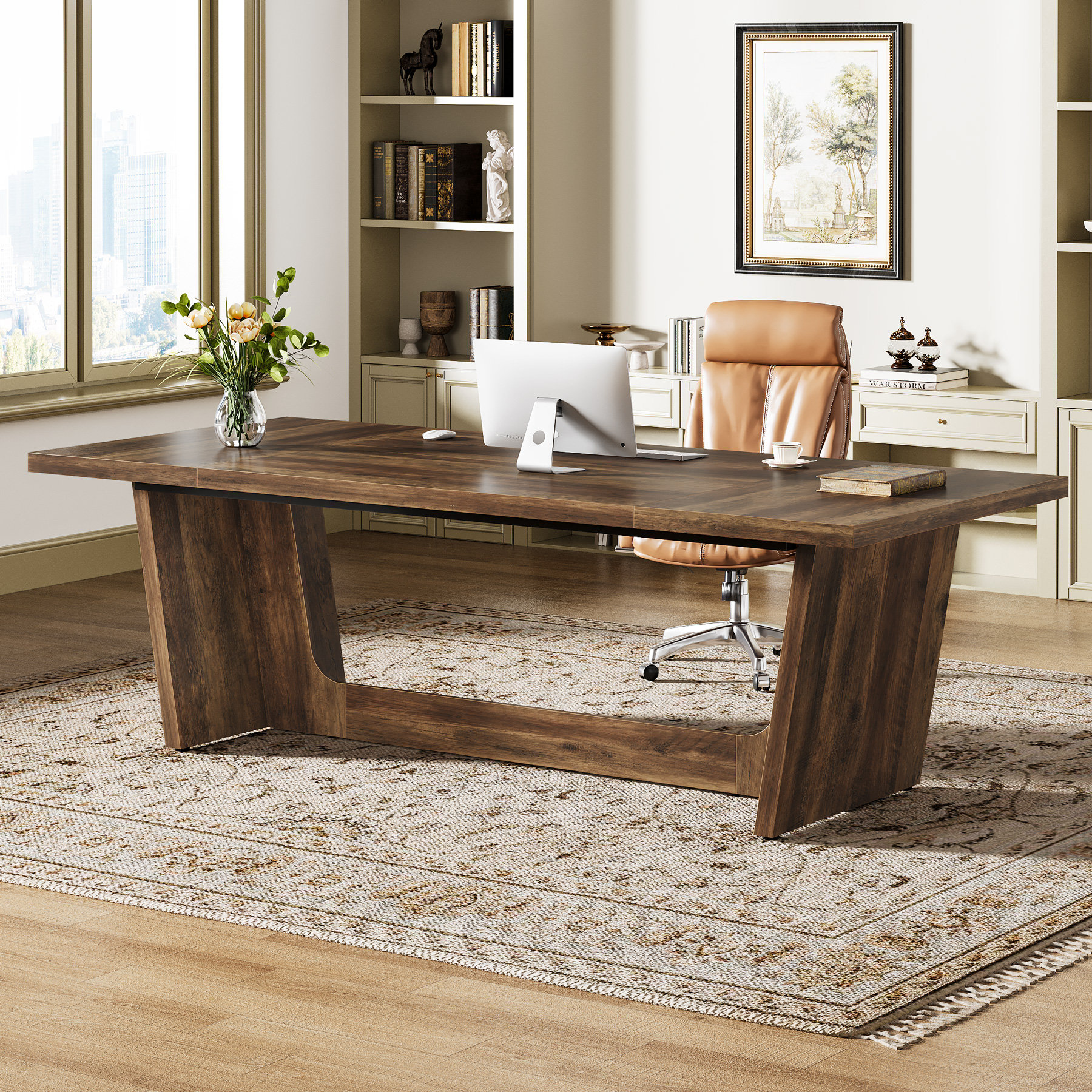 Millwood Pines 70.9" Wood Desk for Home Office, Large Executive Desk ...